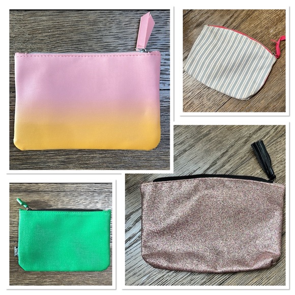 Ipsy Cosmetic Bags Set of Four Green Stripes Pink - Picture 2 of 7